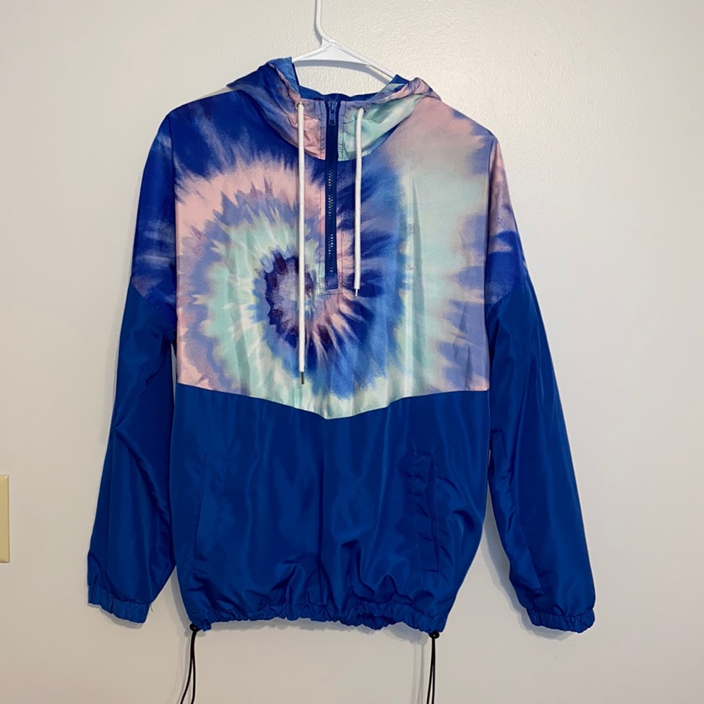 Tie dye and navy blue winder breaker